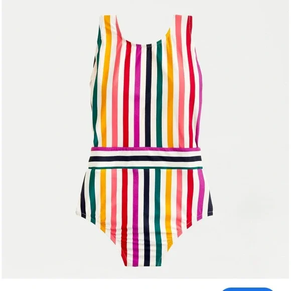 J. Crew Rainbow Striped  Low Back One-Piece Swimsuit Multi Color Size 8 - Picture 3 of 9